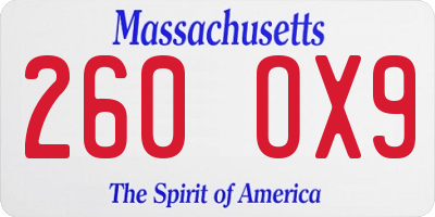 MA license plate 260OX9