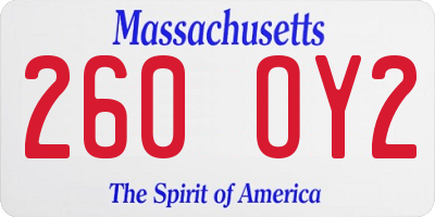 MA license plate 260OY2