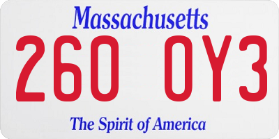 MA license plate 260OY3