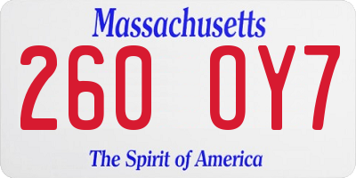 MA license plate 260OY7