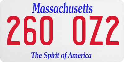 MA license plate 260OZ2