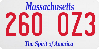 MA license plate 260OZ3