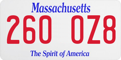 MA license plate 260OZ8
