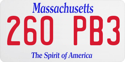 MA license plate 260PB3