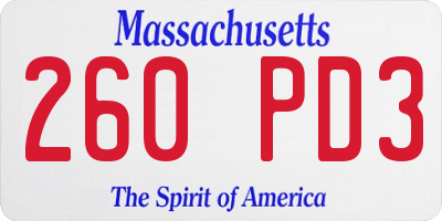 MA license plate 260PD3