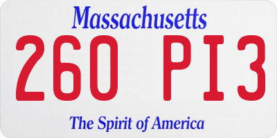MA license plate 260PI3