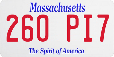 MA license plate 260PI7