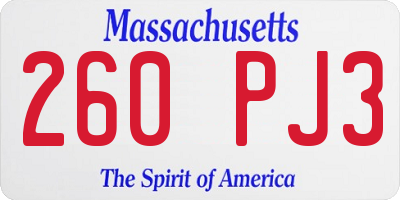 MA license plate 260PJ3