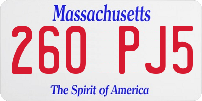 MA license plate 260PJ5