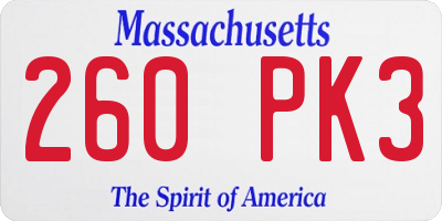 MA license plate 260PK3