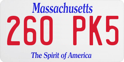 MA license plate 260PK5