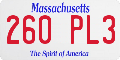 MA license plate 260PL3