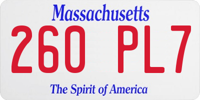MA license plate 260PL7