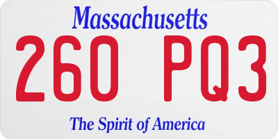 MA license plate 260PQ3
