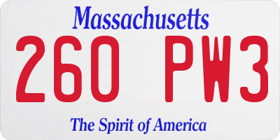 MA license plate 260PW3
