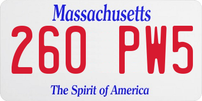 MA license plate 260PW5
