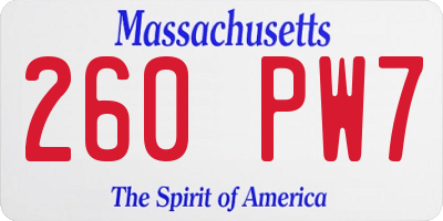 MA license plate 260PW7