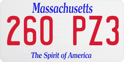 MA license plate 260PZ3