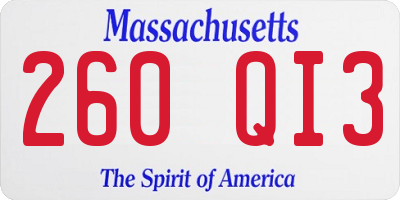 MA license plate 260QI3
