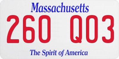 MA license plate 260QO3