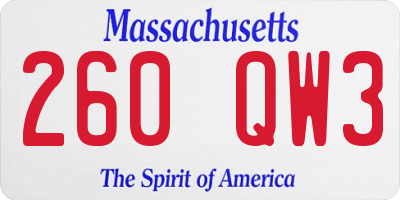 MA license plate 260QW3