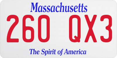 MA license plate 260QX3
