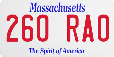 MA license plate 260RA0
