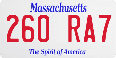 MA license plate 260RA7
