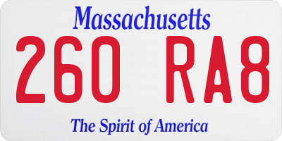 MA license plate 260RA8