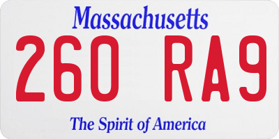 MA license plate 260RA9