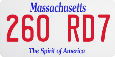 MA license plate 260RD7