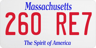 MA license plate 260RE7