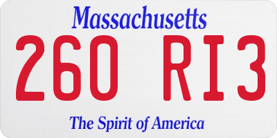 MA license plate 260RI3
