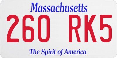 MA license plate 260RK5