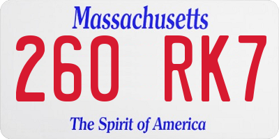 MA license plate 260RK7