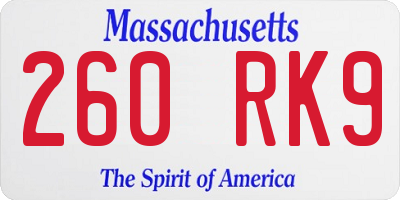 MA license plate 260RK9