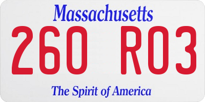 MA license plate 260RO3