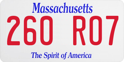 MA license plate 260RO7
