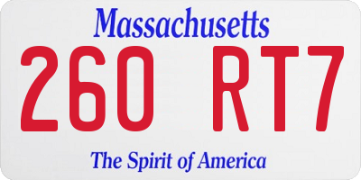 MA license plate 260RT7
