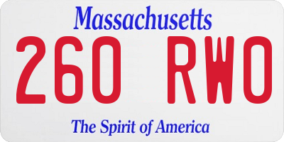 MA license plate 260RW0