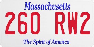 MA license plate 260RW2