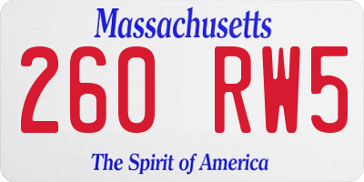 MA license plate 260RW5