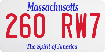 MA license plate 260RW7