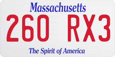 MA license plate 260RX3