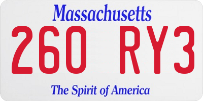 MA license plate 260RY3