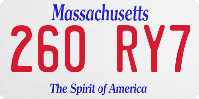 MA license plate 260RY7