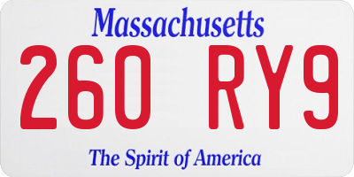 MA license plate 260RY9