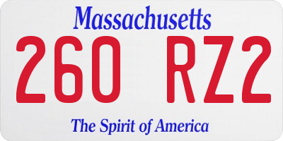 MA license plate 260RZ2