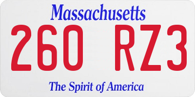 MA license plate 260RZ3