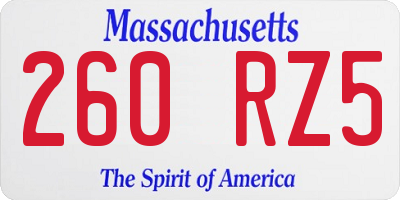 MA license plate 260RZ5
